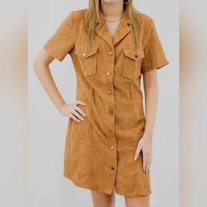 She + Sky Brown Corduroy Button Up Dress-Size Large "NWT"